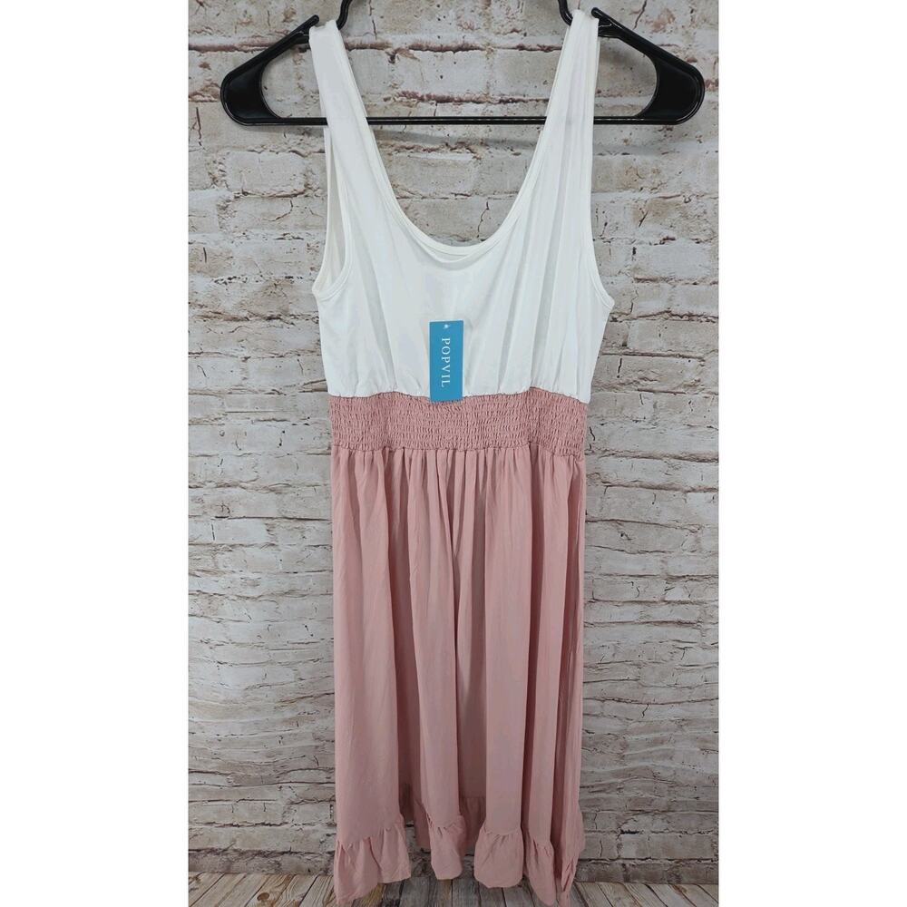 Pipvil Boho Dress NEW Size Medium White And Coral Sleeveless
